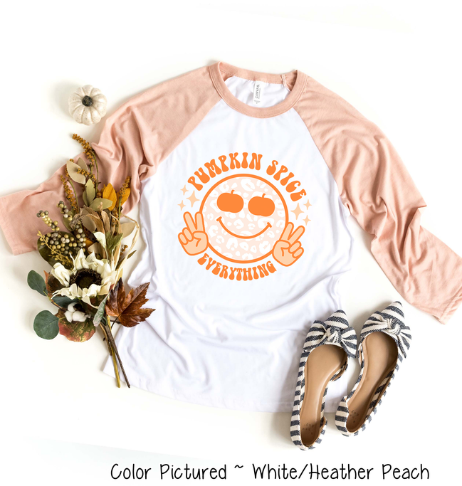 Retro Pumpkin Spice Smile Fall Raglan Tee