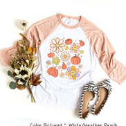 Retro Pumpkins & Daisys Scatter Fall Raglan Tee