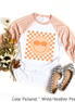 Retro Smile Pumpkin Checkerboard Fall Raglan Tee