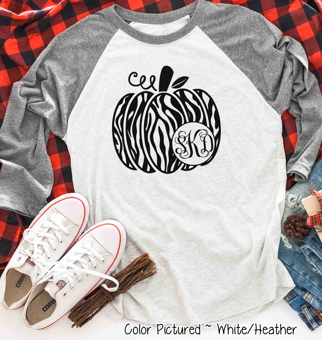 Monogram Zebra Print Fall Pumpkin Raglan Tee