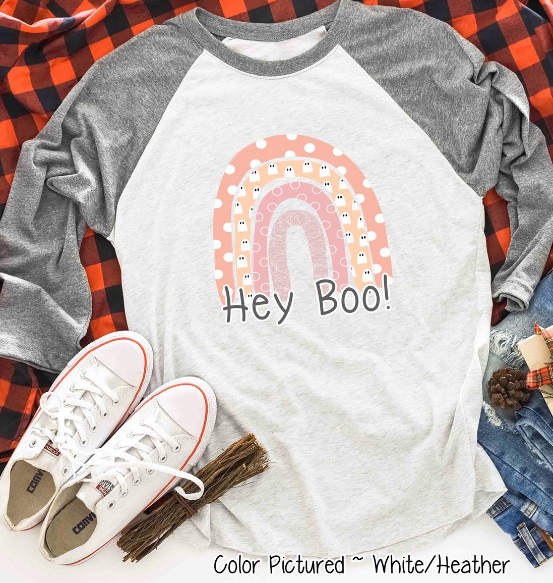 Halloween Rainbow Hey Boo! Raglan Shirt