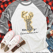 Leopard Print Reindeer Merry Christmas Raglan Tee