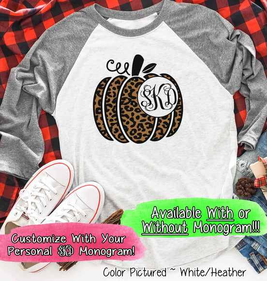 Leopard Pumpkin Monogram Raglan Tee