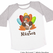 Personalized Turkey with Football Raglan Tee