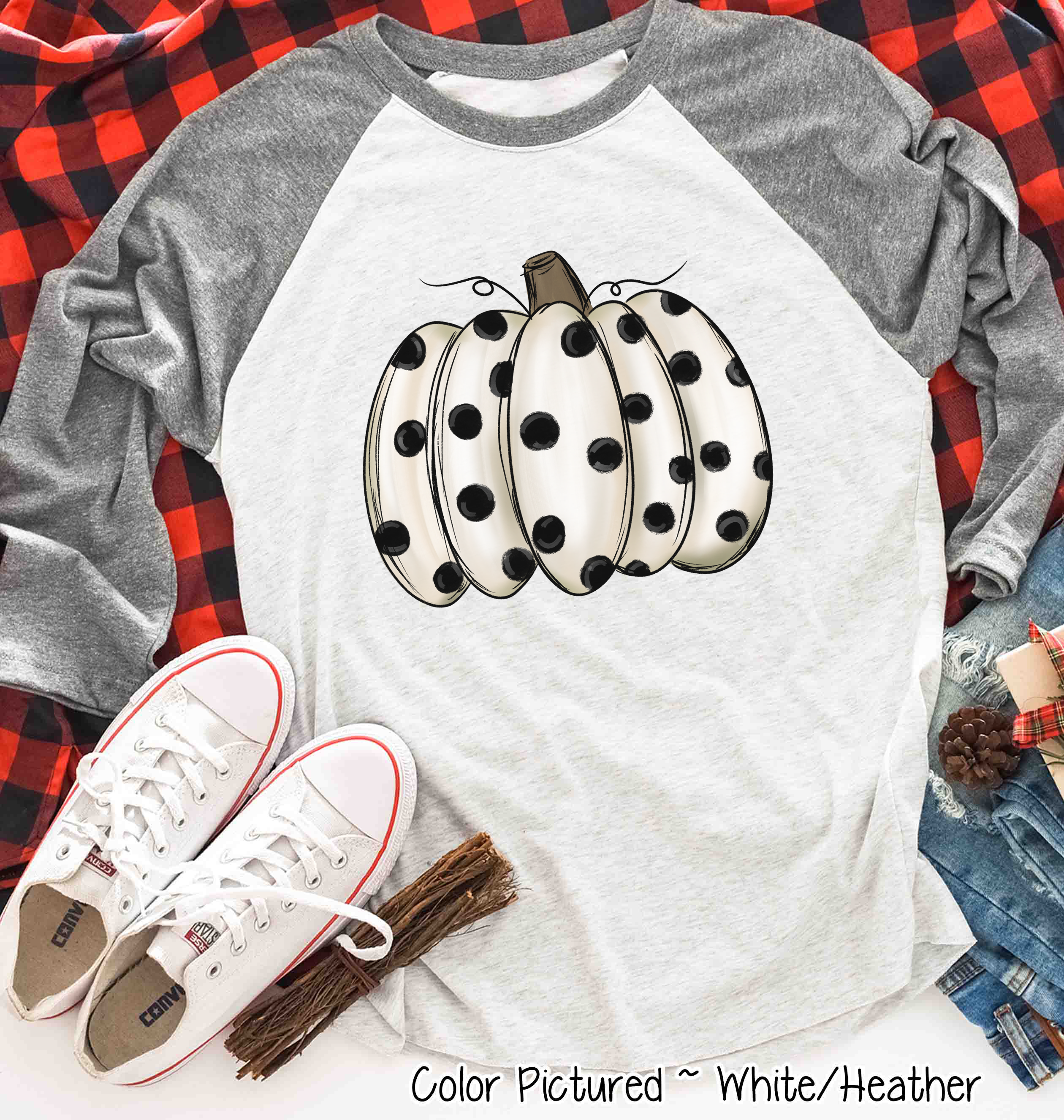 White Polka Dot Pumpkin Raglan Shirt