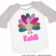 Personalized Girl Turkey Thanksgiving Raglan Tee