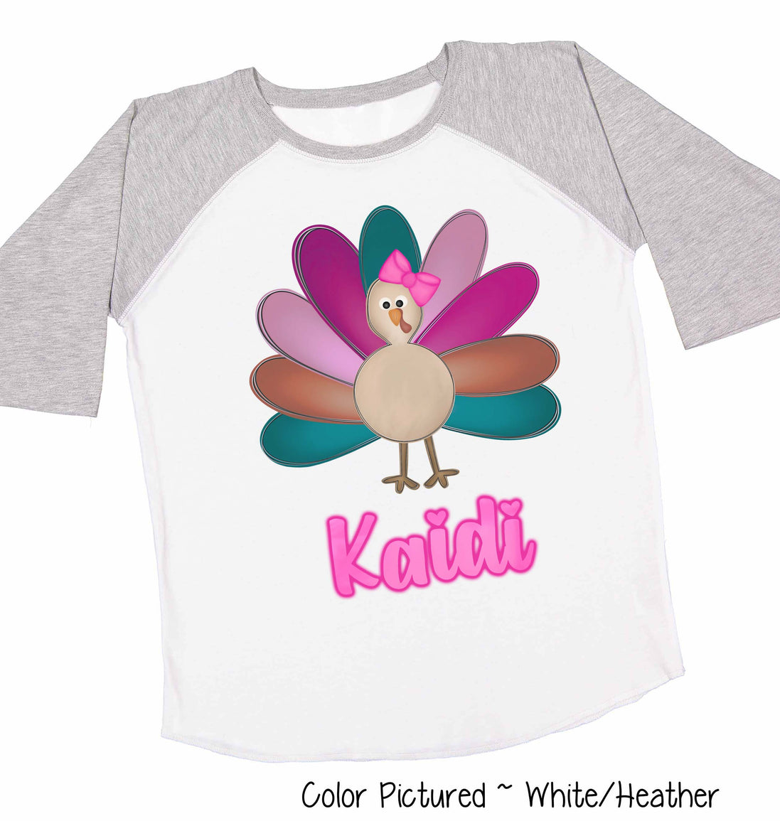 Personalized Girl Turkey Thanksgiving Raglan Tee