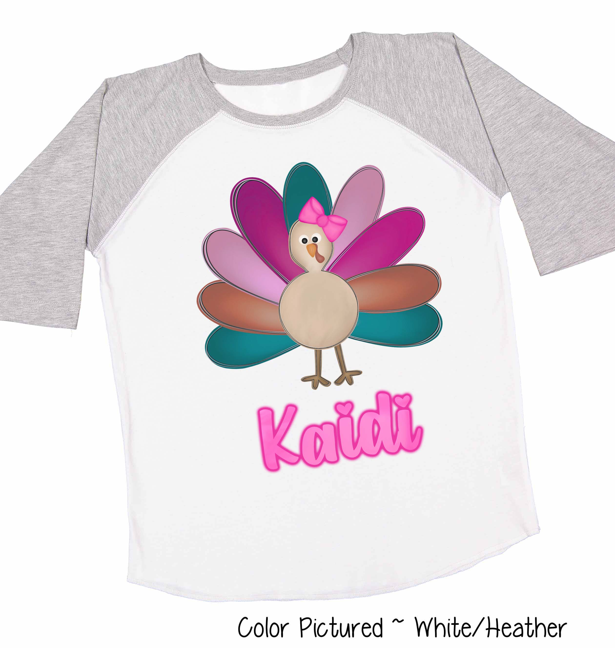 Personalized Girl Turkey Thanksgiving Raglan Tee