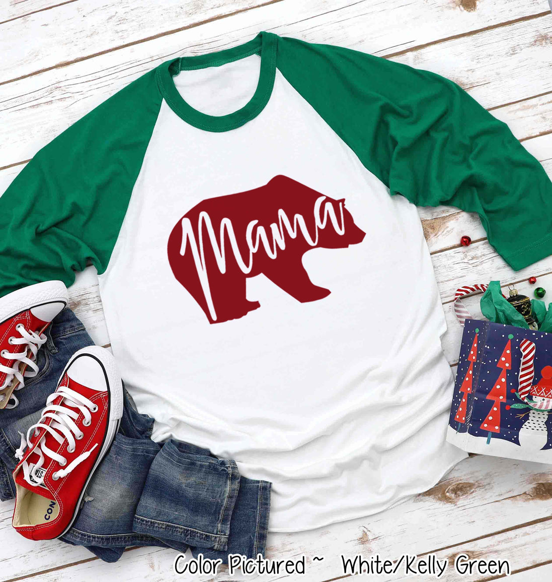 Personalized Family Matching Group Bear Raglan Christmas Tee