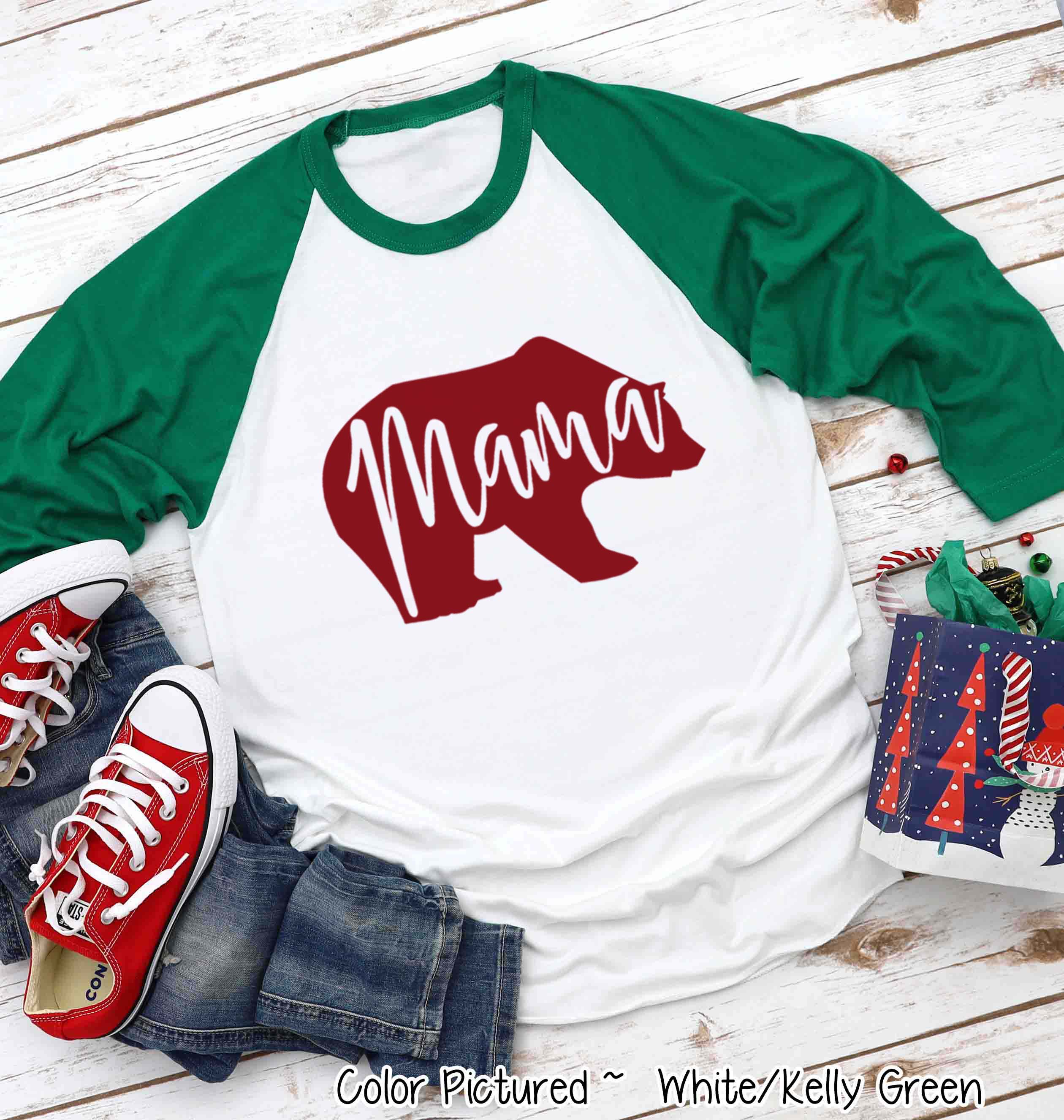 Personalized Family Matching Group Bear Raglan Christmas Tee