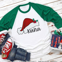 Personalized Family Matching Group Red Santa Hat Raglan Tee