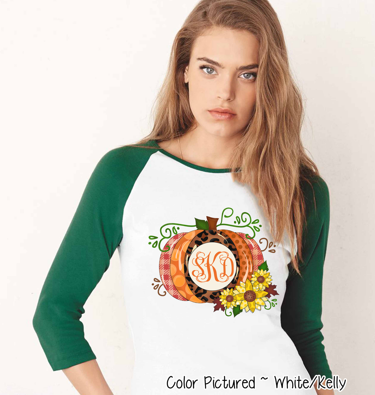 Monogram Pumpkin with Sunflower Fall Raglan Tee