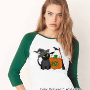 Monogram Black Cat & Pumpkin Halloween Raglan Tee