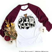 Monogram Cow Hide Pumpkin Fall Raglan Tee