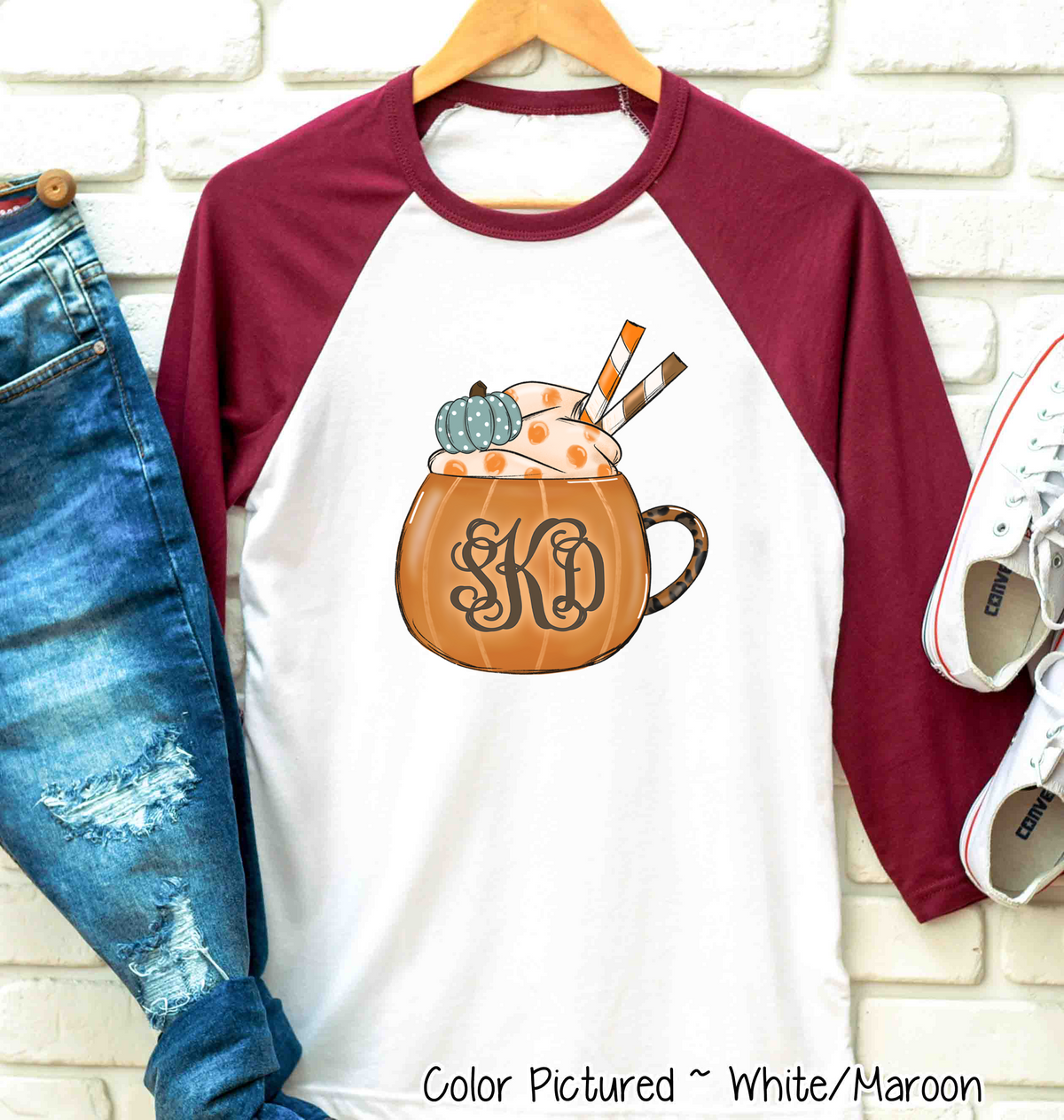 Pumpkin Spice Monogram Mug Raglan Tee