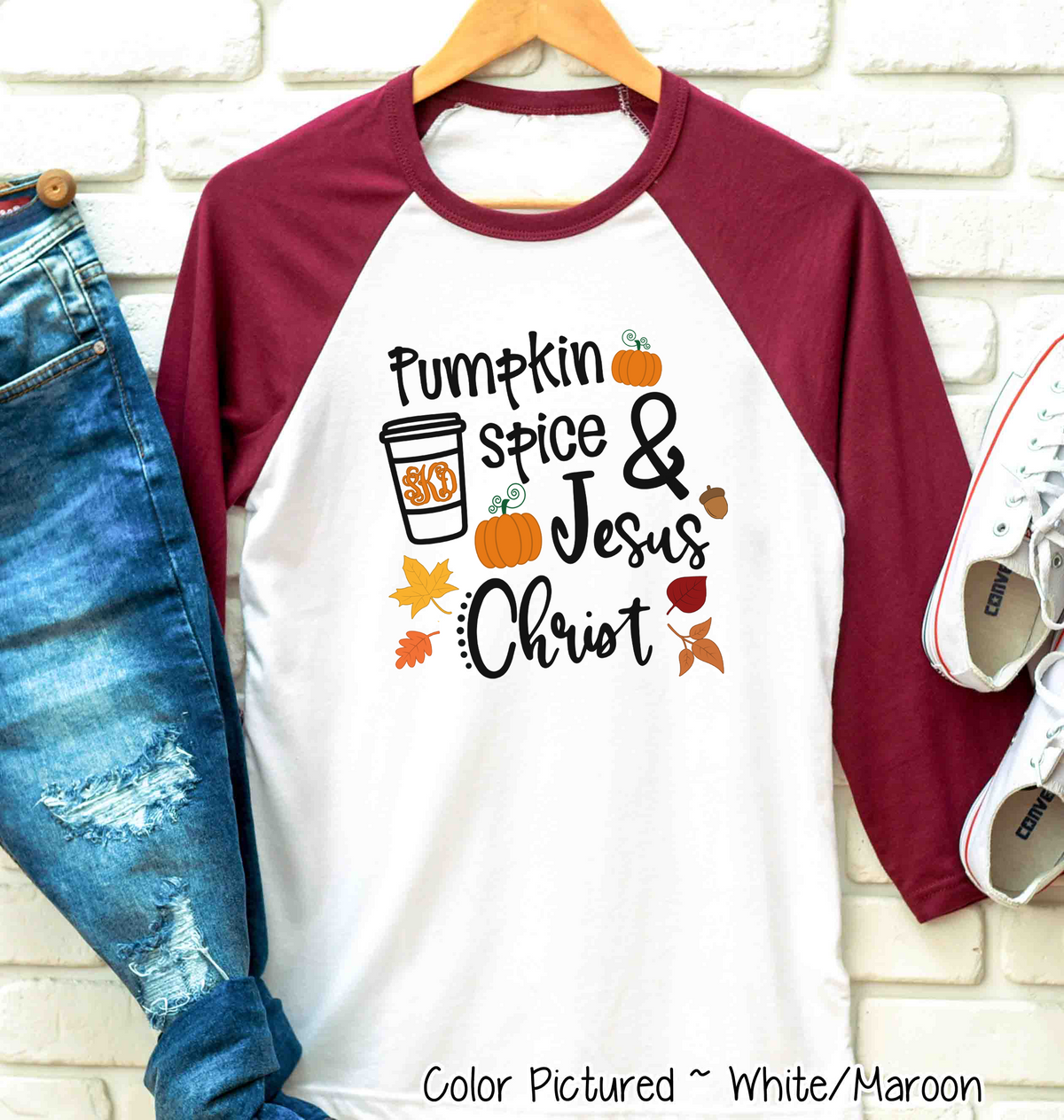 Pumpkin Spice & Jesus Christ Monogram Raglan Tee