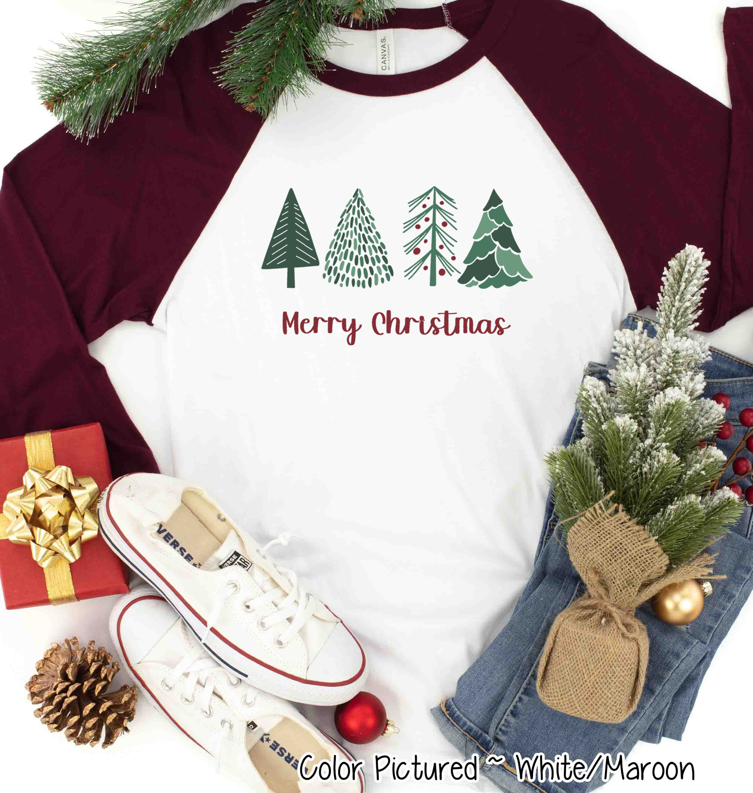 Minimalist Christmas Tree Raglan Tee