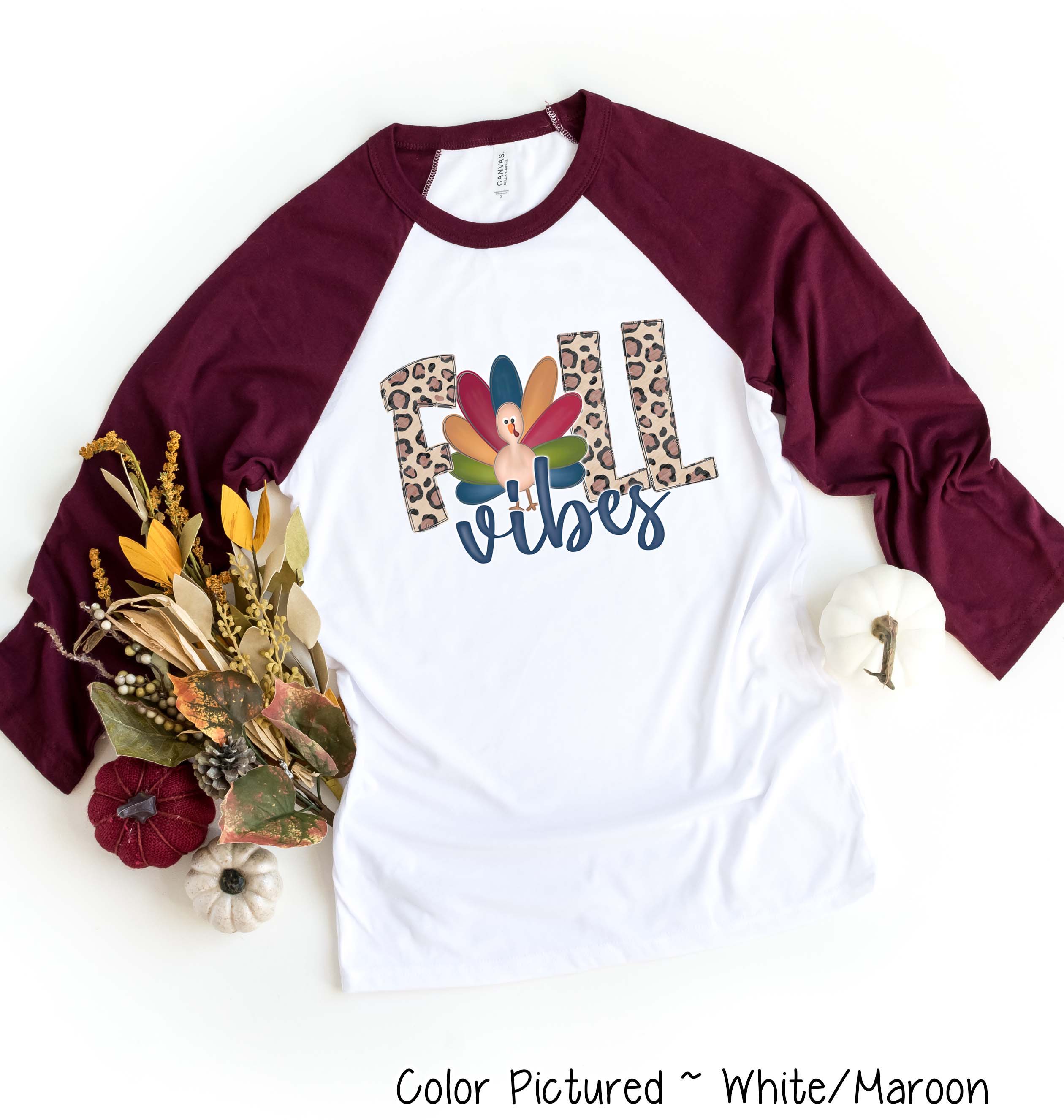 Leopard Turkey Fall Vibes Thanksgiving Fall Raglan Tee