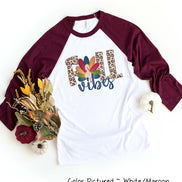 Leopard Turkey Fall Vibes Thanksgiving Fall Raglan Tee