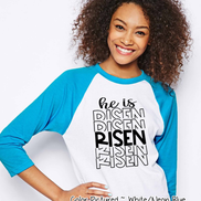 He Is Risen Mirror Print Christian Easter Raglan Tee
