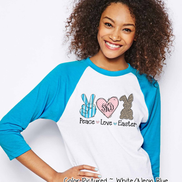 Monogram Peace, Love, Easter Bunny Raglan Tee