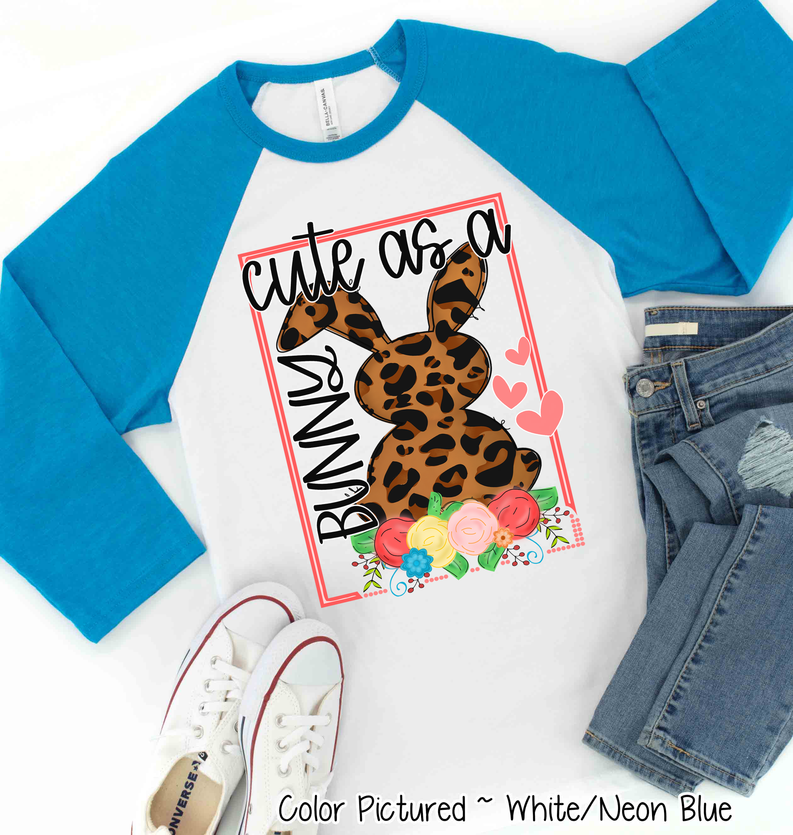 Leopard Print Cute as a Bunny Easter Raglan Tee