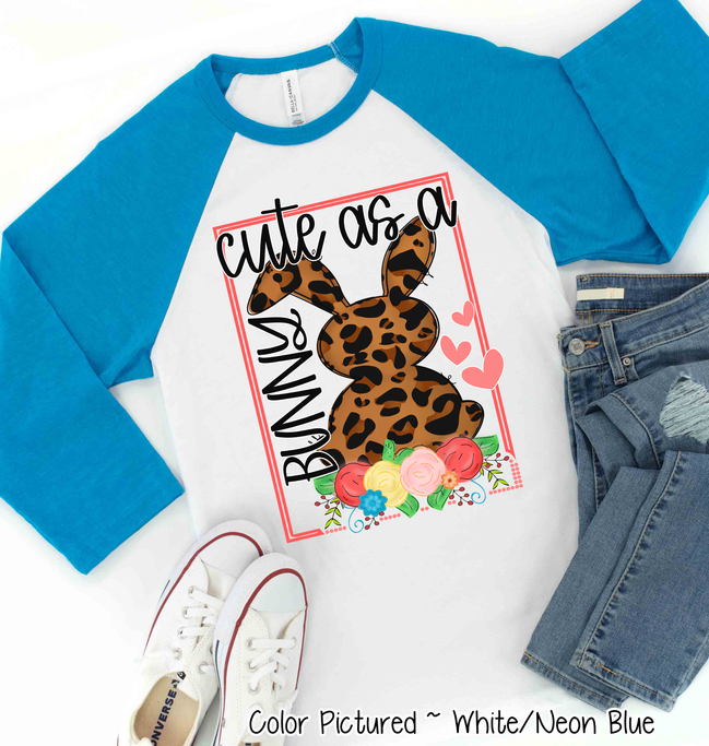 Leopard Print Cute as a Bunny Easter Raglan Tee
