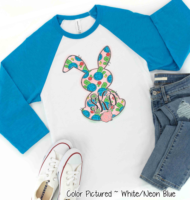 Monogram Fun Floral Bunny Easter Raglan Tee