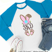 Monogram Cheetah Leopard Print Bunny Ears Easter Raglan Tee