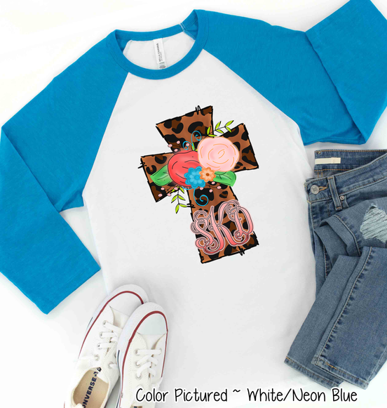 Monogram Leopard Print Cross Raglan Tee