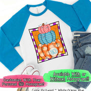 Monogram Colorful Pumpkin Stack Fall Raglan Tee