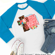 Leopard Cross Chosen Blessed Forgiven Redeemed Raglan Tee