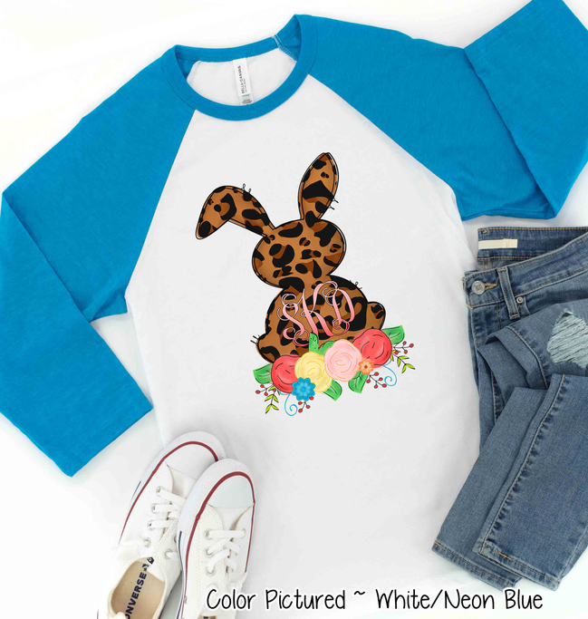 Monogram Leopard Print Easter Bunny Raglan Tee