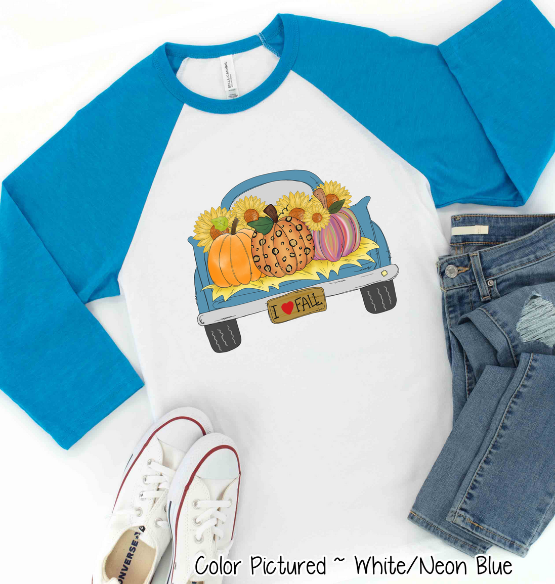 Vintage Truck full of Pumpkins Fall Raglan Tee