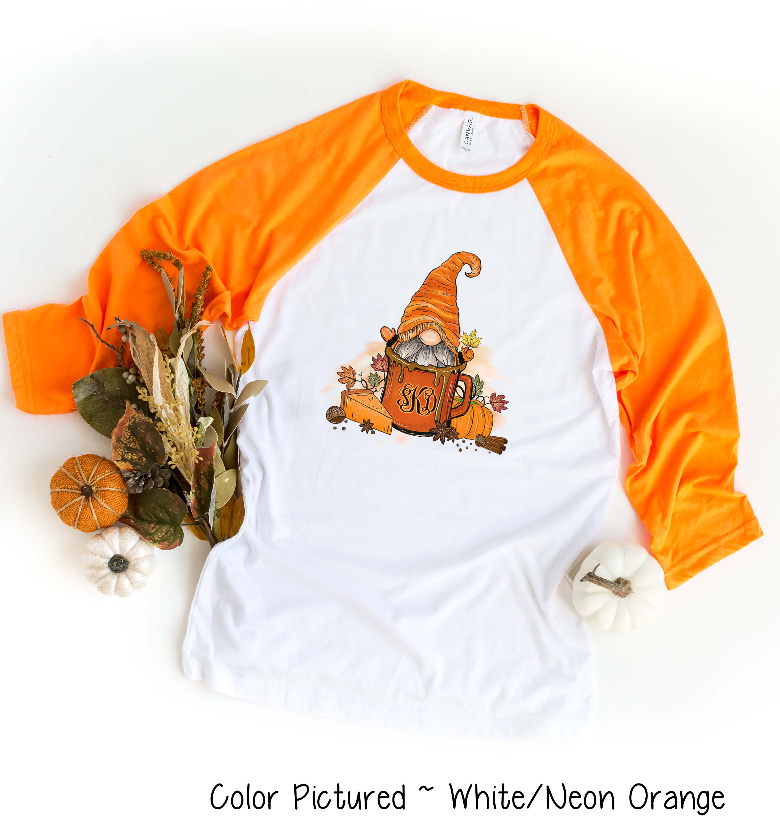 Monogram Gnome Pumpkin Spice Coffee Fall Raglan Tee