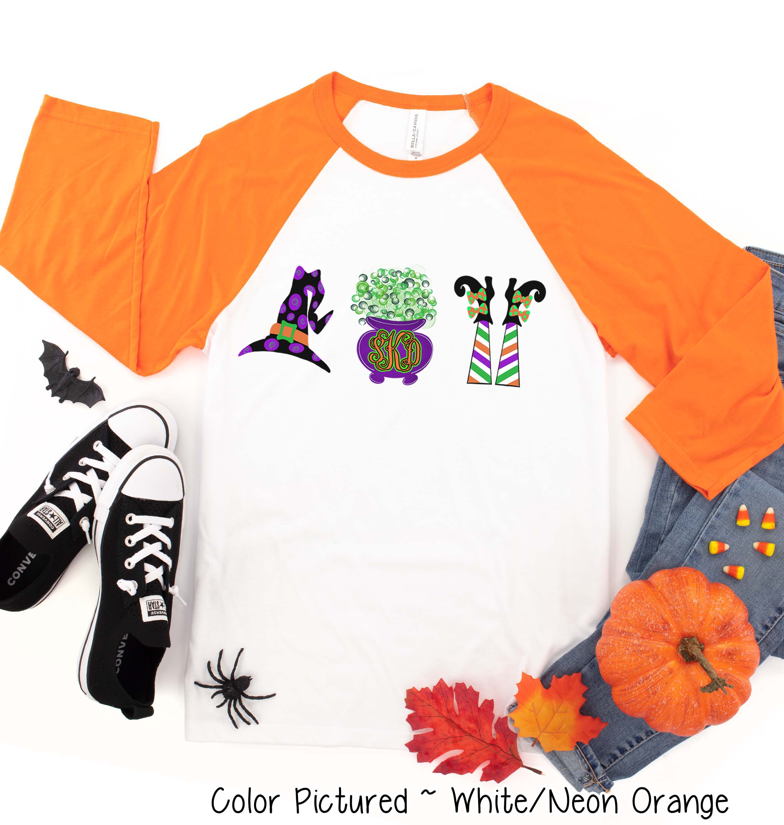 Monogram Witch Icons Halloween Raglan Tee