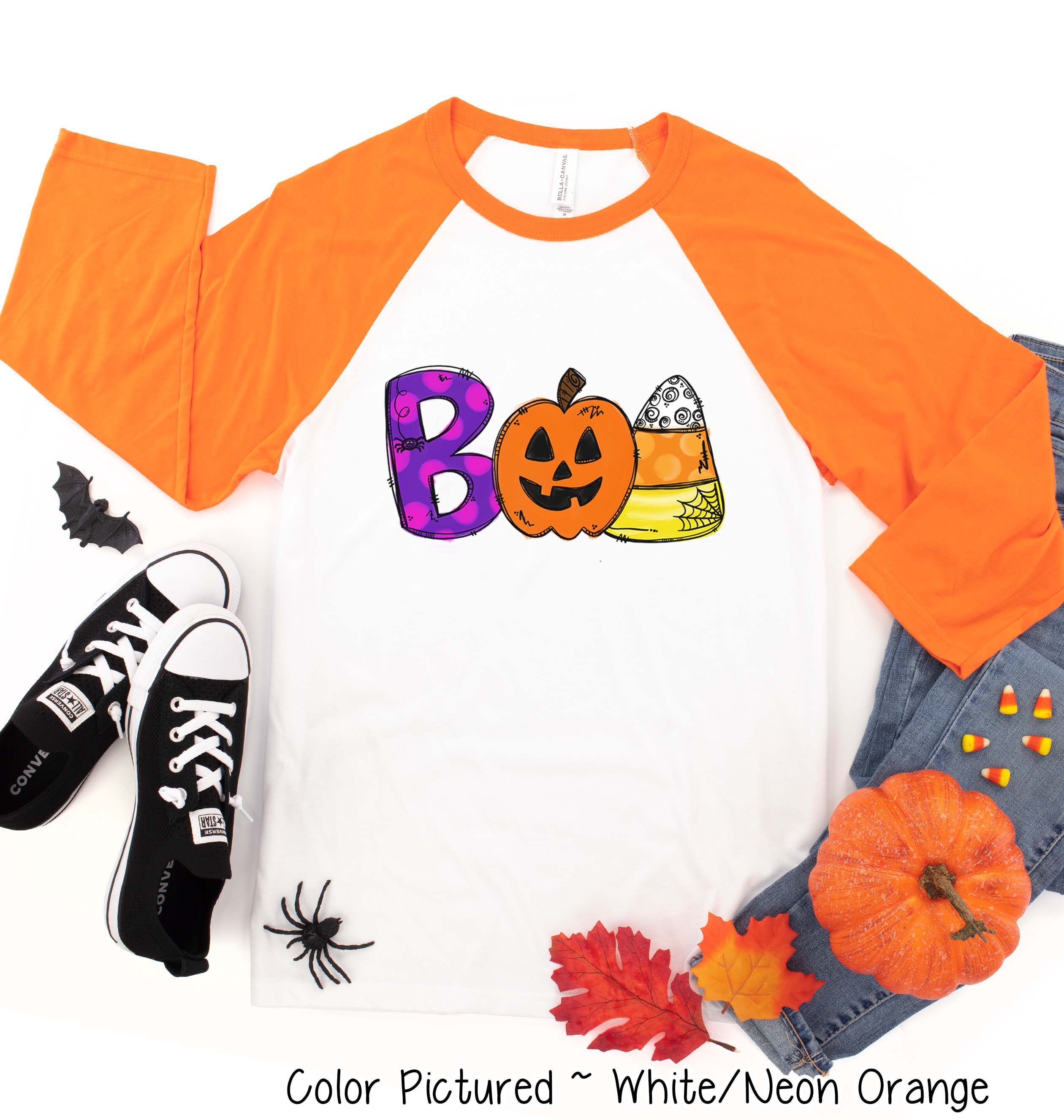 Boo Pumpkin Doodle Halloween Raglan Tee