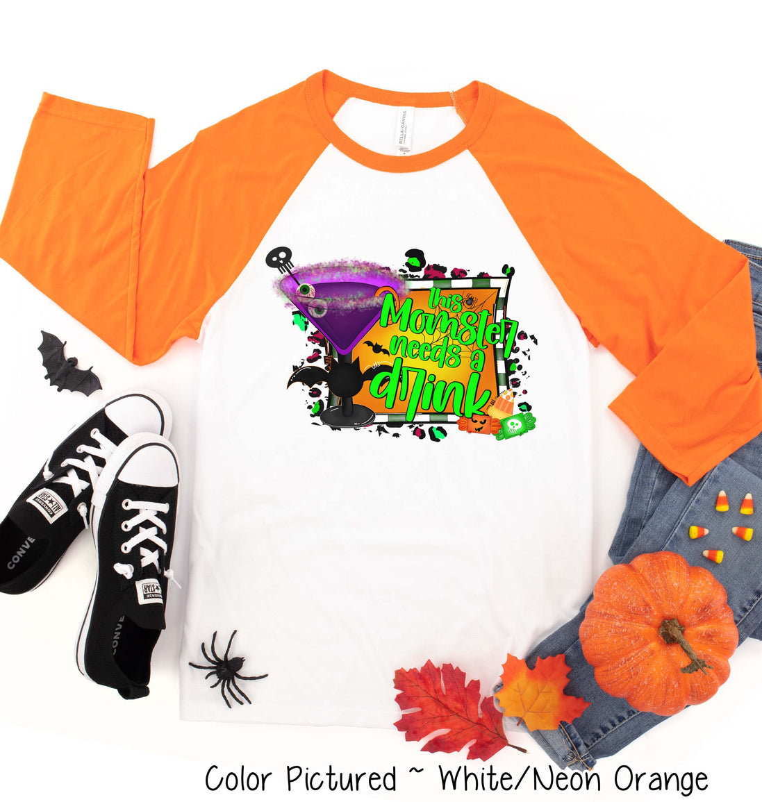 This Momster Needs A Drink Halloween Raglan Tee