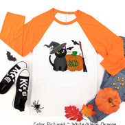Monogram Black Cat & Pumpkin Halloween Raglan Tee