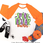 Spooktacular Teacher Doodle Letters Halloween Raglan Tee