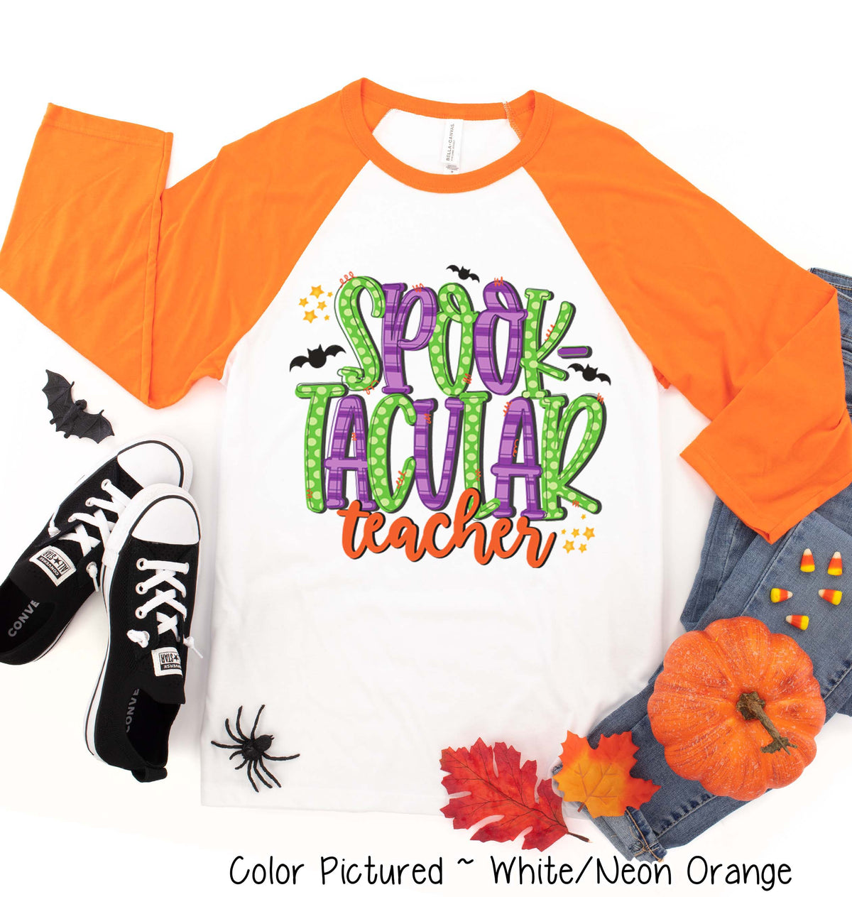 Spooktacular Teacher Doodle Letters Halloween Raglan Tee