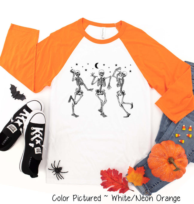 Dancing Skelatons Halloween Raglan Tee