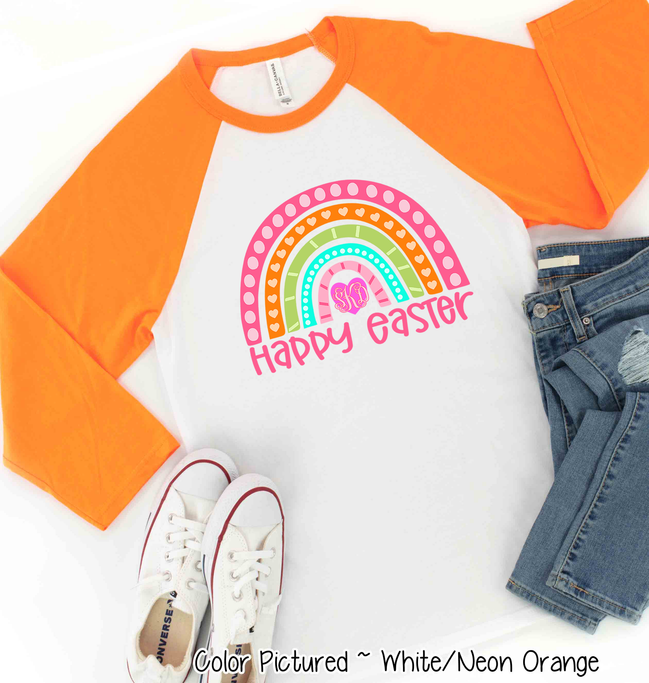 Monogram Happy Easter Rainbow Raglan Tee
