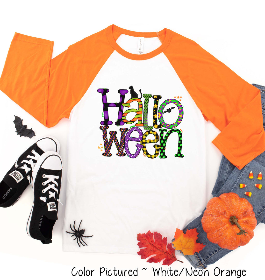 Halloween Doodle Letters Halloween Raglan Tee