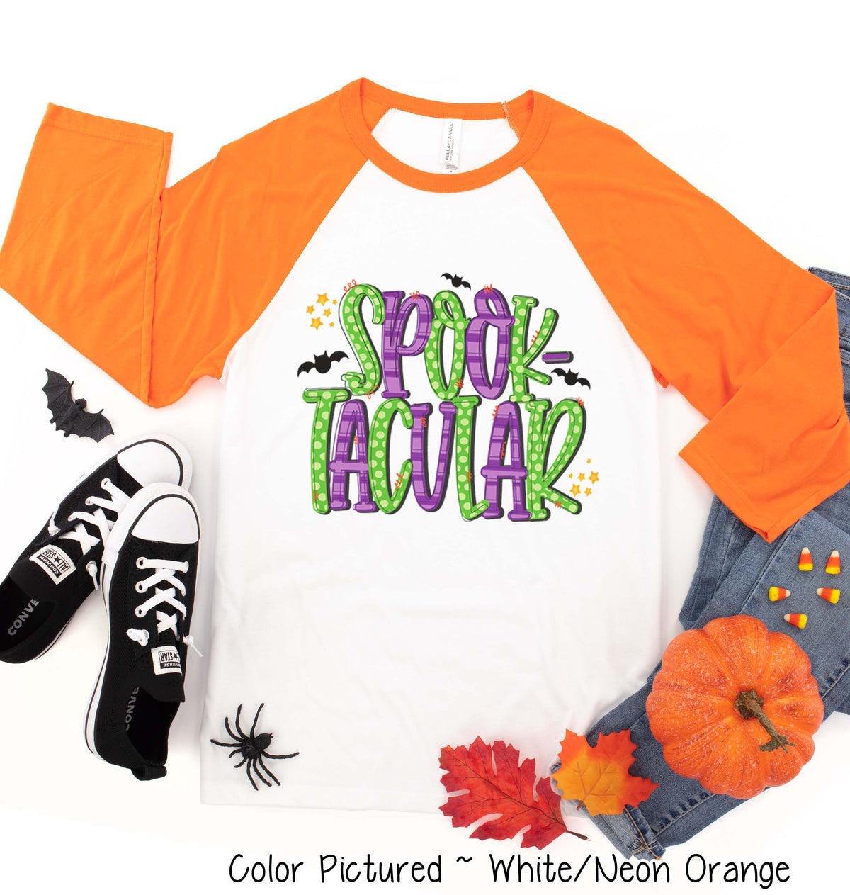 Spooktacular Doodle Letters Halloween Raglan Tee