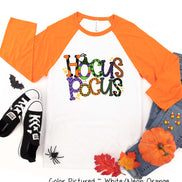 Hocus Pocus Doodle Letter Halloween Raglan Tee