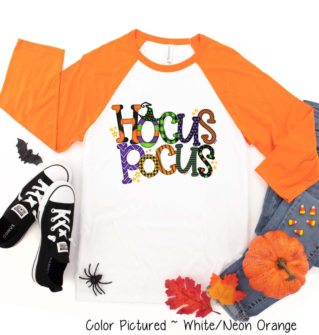 Hocus Pocus Doodle Letter Halloween Raglan Tee