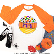 Personalized Candy Corn Frame with Custom Name Halloween Raglan Tee