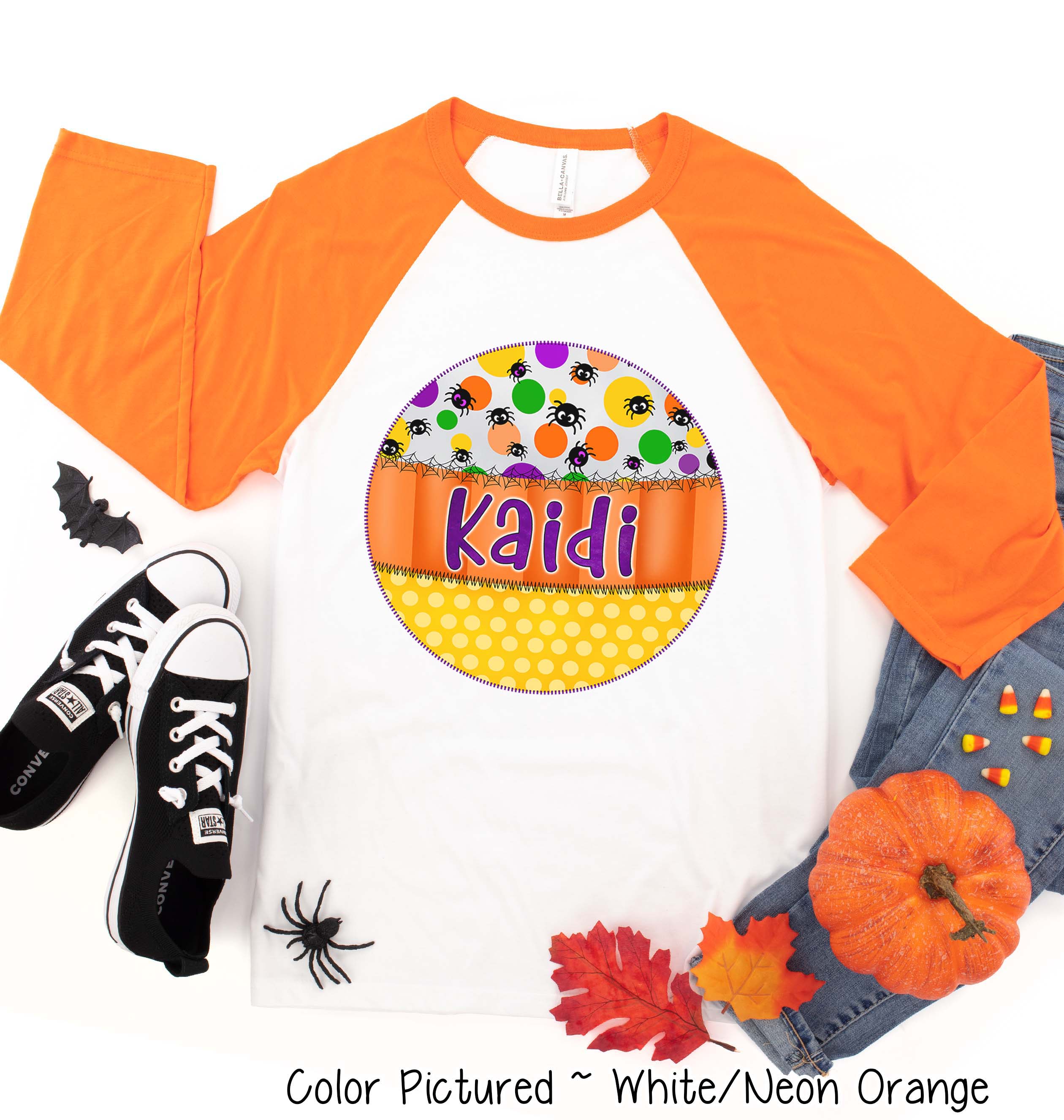 Personalized Candy Corn Frame with Custom Name Halloween Raglan Tee