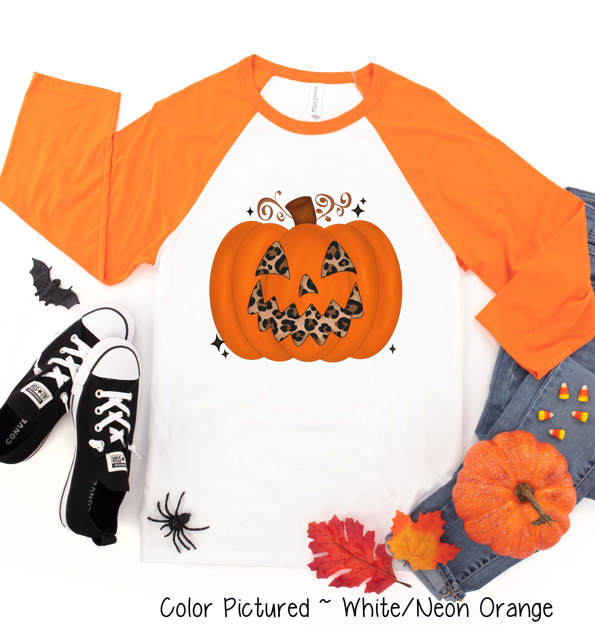Leopard Pumpkin Halloween Raglan Tee
